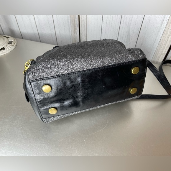 Fossil Sydney Gunmetal & Black Glitter Satchel Crossbody Shoulder Bag - Picture 5 of 8